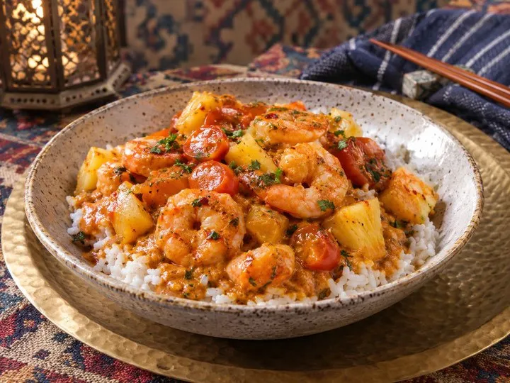 Czerwone curry z krewetkami i ananasem