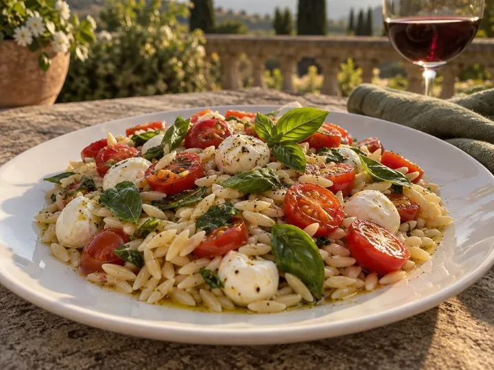 Sałatka z orzo, pomidorami i mozzarellą